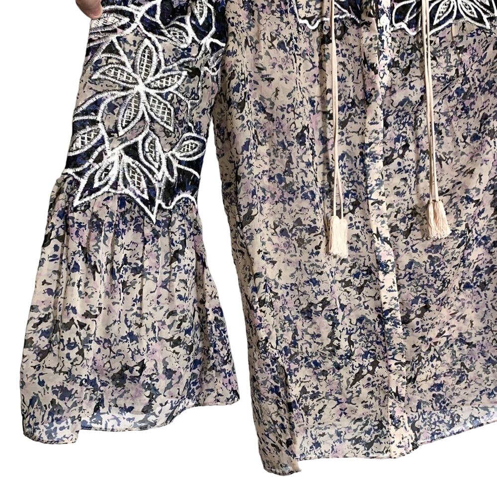 Kobi Halperin Liara Cold Shoulder Boho Pom Pom Blouse White Blue Lilac Small - Picture 8 of 12